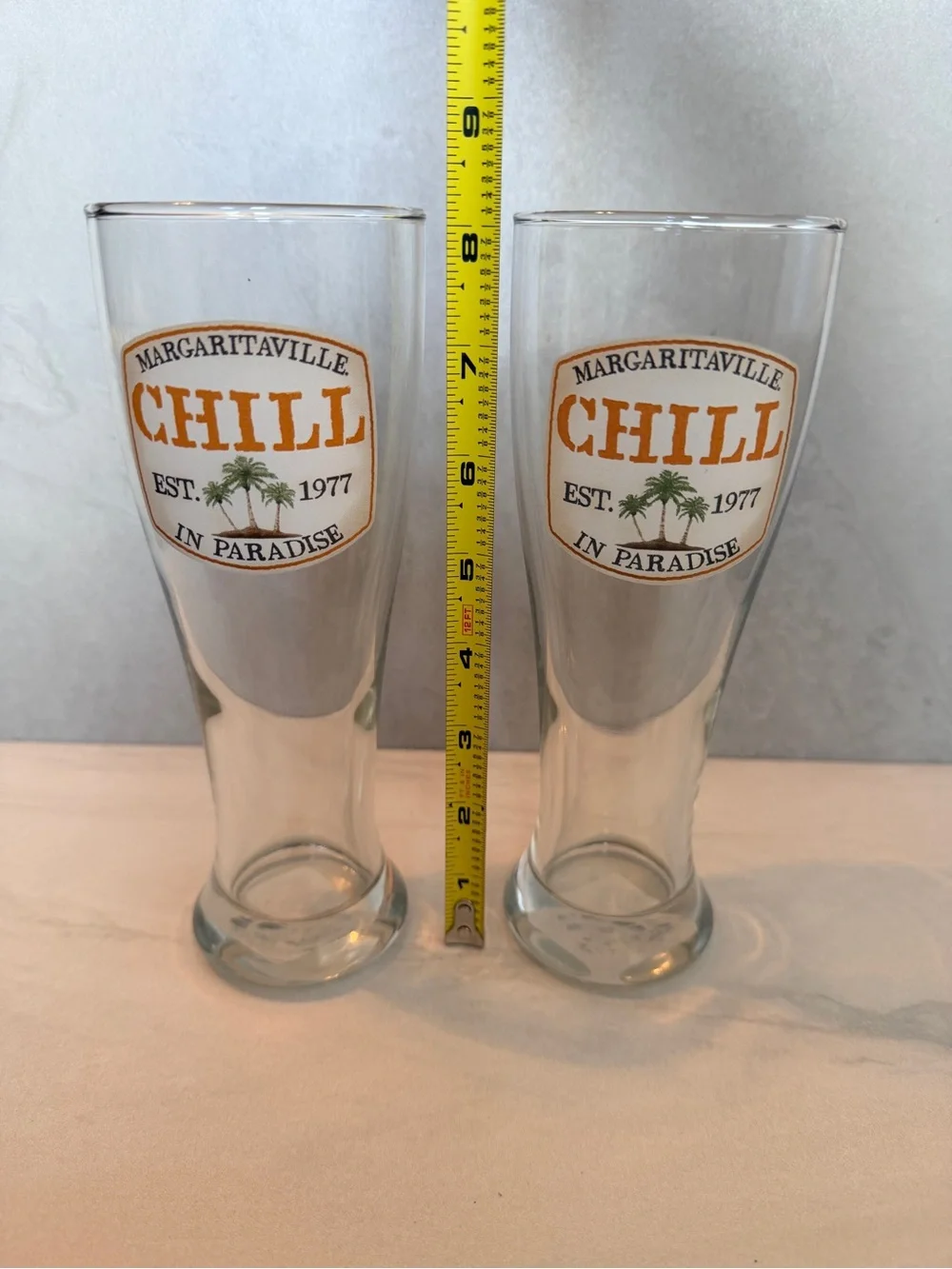 Margaritaville CHILL In Paradise Tall Pilsner Glass - Amber Logo (Set of 2)